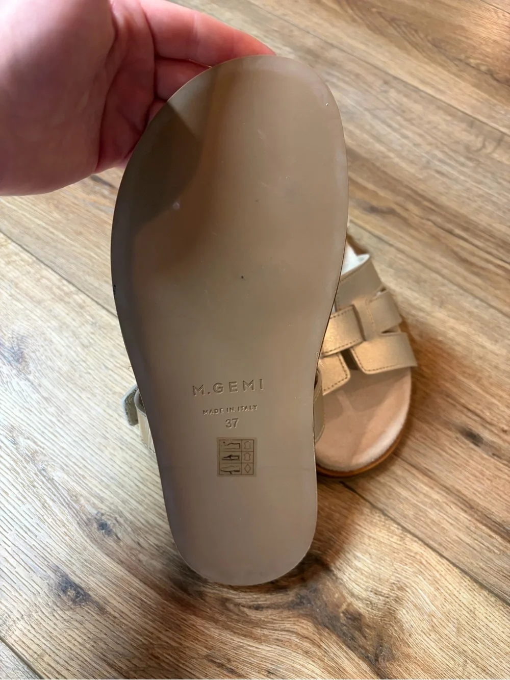 M.Gemi The Emanuela Leather Slide Sandals Metallic Champagne Gold Size 37 Italy